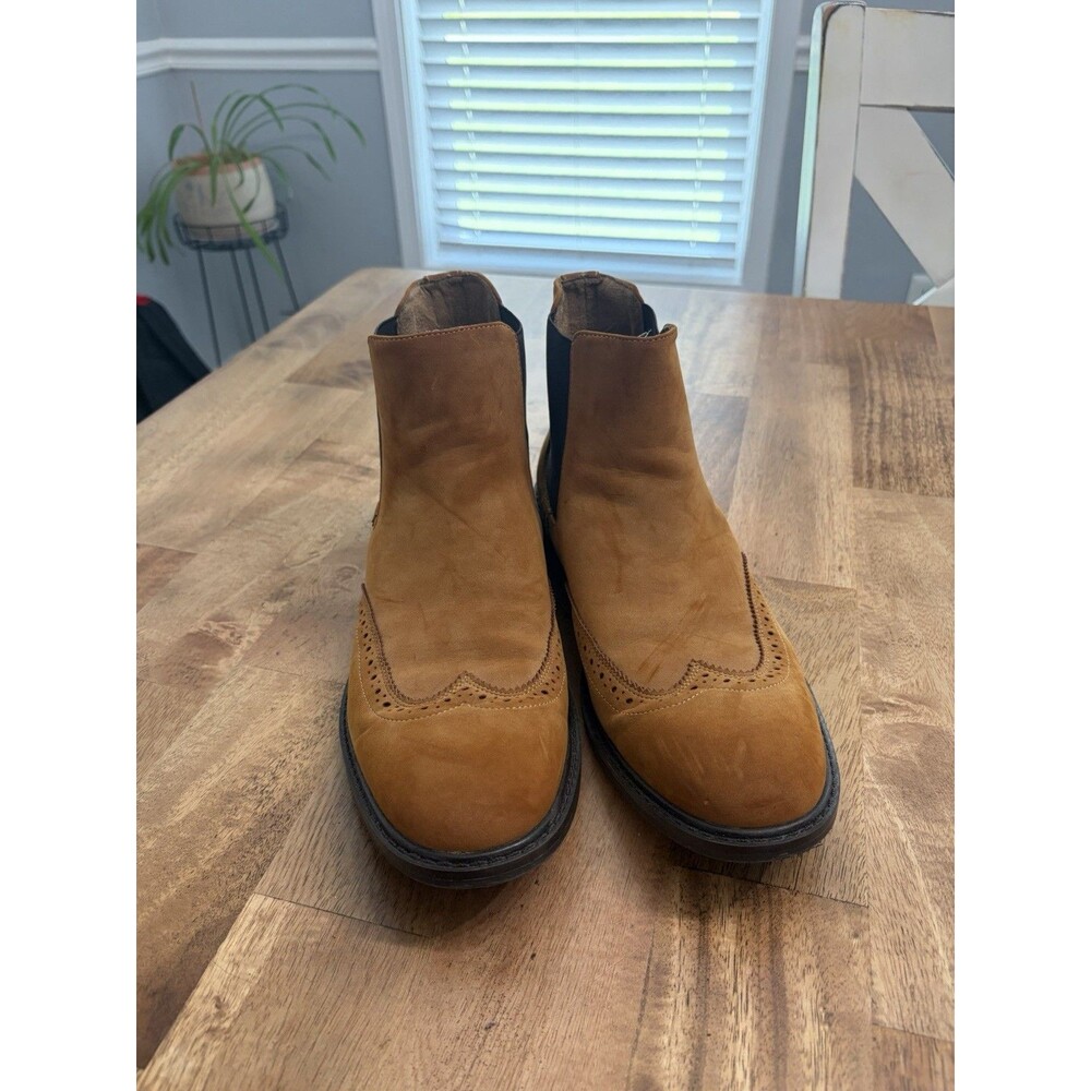 REACTION KENNETH COLE Mens Brown Knock Wingtip Toe Block Heel Chelsea 9